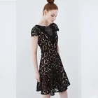 custom new design fashion elegant lace through summer high waist mini black dress women