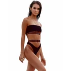 Sexy swimsuit for women high waist black ribbon bikini double-sided hollow high-end bandage split swimwear