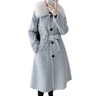 Fur Trench Wool Women Coat High Quality Long Wool Trench Coat Women Detachable Fox Fur Collar Plaid Coat Women