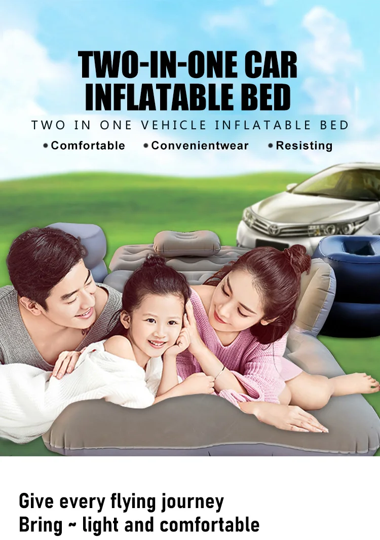 Portable Compact Twin Size Inflatable Car Air Mattress with Pump for Travel Camping Vacation Back Seat Blow-Up Sleeping Pad