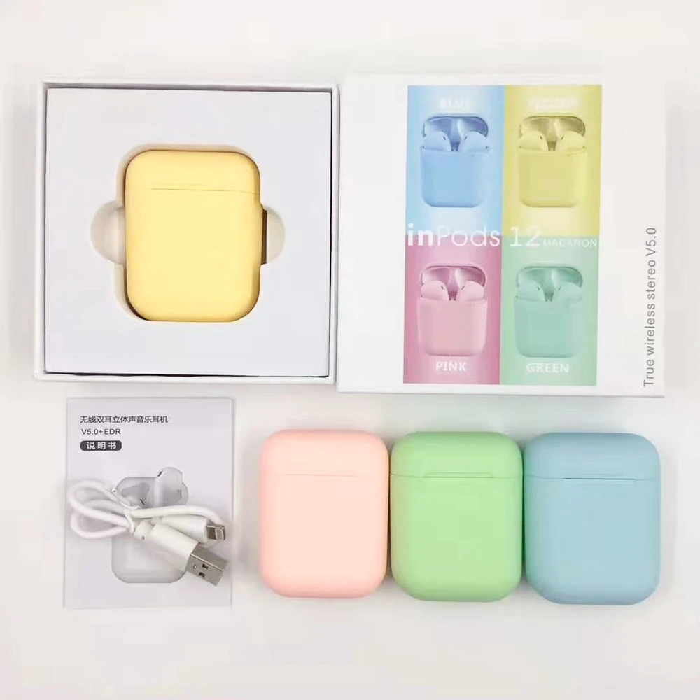 Macaron blue green pink red yellow headphones true wireless blue tooth Mini Inpods 12 tws Touch Control 5.0 Earphone i12 Tws - ANKUX.COM