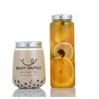 Food grade PET slim Plastic 500ml 16oz beverage milk tea bottle with straw hole