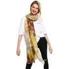 Women Wool Shawl And Viscose Print Yellow Flower Scarf