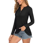Ladies Long Sleeve V-neck Button Down Fitted Pullover Women Tops Blouses And T Shirts