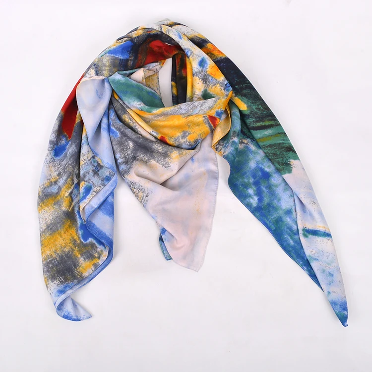 Factory Wholesale Price FENNYSUN 130*130cm Large Twill Square Boats Painting Scarf Scarves Shawl For Womens Scarfs Shawls