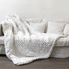 Oeko-tex Hand knitted soft merino wool super chunky throw blanket hotel
