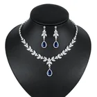 New Cheap High Quality Shiny Exquisite Zircon Crystal Royal Blue Necklace Earring Prom Jewelry Set