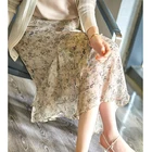 Xhange100% Silk Floral Print Asymmetrical Slit Maxi Skirt Women