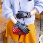 Leather gloves Women's winter touch screen sheepskin gloves with velvet and thicker thermal driving gloves