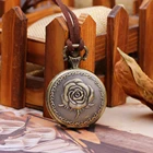 Leather Watch LIKA Ancient Genuine Leather Cord Bronze Bracelet Rose Embossed Round Pendant Pocket Watch