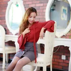 Blouse Tops Red Grey White Blouse Tops Wholesale Pearl Button Bow Occupation Long Sleeve Shirt Women Blouse