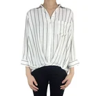 Latest Fashion Design Long Sleeve Loose Stripe Blouse Shirt Woman Tops