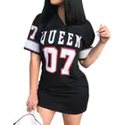 Women Queen Print Casual Party Mini Dress Blouse V-neck Holiday Long Tops T-shirt
