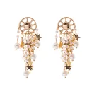 New arrival Korean chiffon pearl tassel flower earrings metal sheet Pentagram star pearl tassel earrings