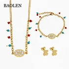 fashion gold chain Necklace with colorful RhinestoneJewelry Stainless Steel earrings jewelry set for Women