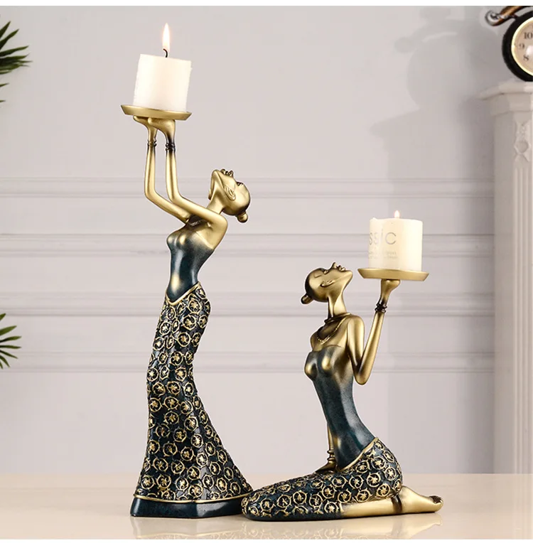 Candle Holders Set Of 2 African Lady Figurine Statue Candlestick Home