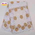 2019 White and Gold African Dry Lace Fabric High Quality Embroidery Cotton Lace Fabrics With Stones