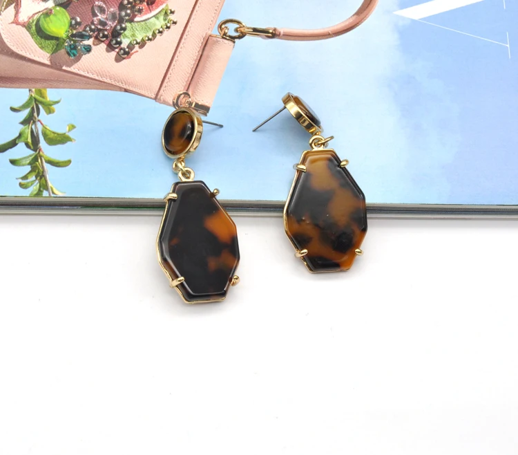 Custom tortoise shell texture acetate inlay inset in gold zinc alloy by claw hypoallergenic earrings