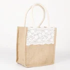 Custom Eco Friendly Women Lace Handbag Durable Hessian Tote bag Jute Shopping Bag