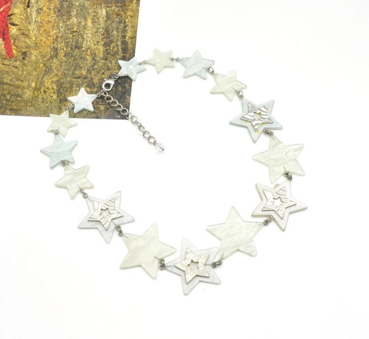 2021 short light color acrylic and stainless steel link chain star necklace