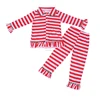 Baby Girl Christmas Sets Red White Stripe Long Sleeve Ruffle Button Autumn Pajamas