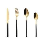 Restaurant reusable square handle portugal gold set cutlery stainless steel