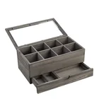 Rustic Vintage Grey Bag Storage Case 8 Slot wood matcha tea packaging box
