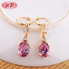 Korea Fashion Purple Cubic Zirconia 18K Gold No Hole Long Earring