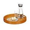 Wood Storage Tray Round Bamboo Wine Tray Tea Plate with Handle