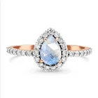 Diamond Pear 2 Tone Plating 14kt Rose Gold Diamond Moonstone Jewelry Pear Cut Moonstone Ring For Women