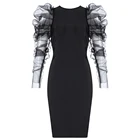 Women Party Fashion Bodycon Lace Embroidery Mesh Long Sleeve Club Dress