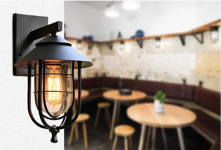 Antique Copper Industrial 1-Light Metal Cage Clear Glass Shaded Nautical Indoor Outdoor Wall Light