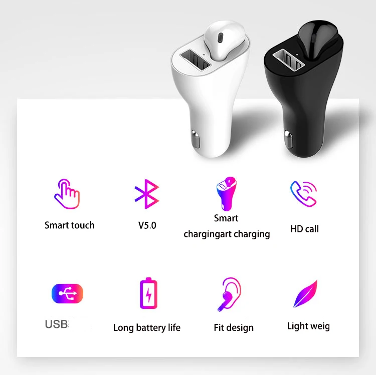 2 in 1 Combo Smart Car Charger Bluetooth Handfree Wireless Headset - ANKUX.COM