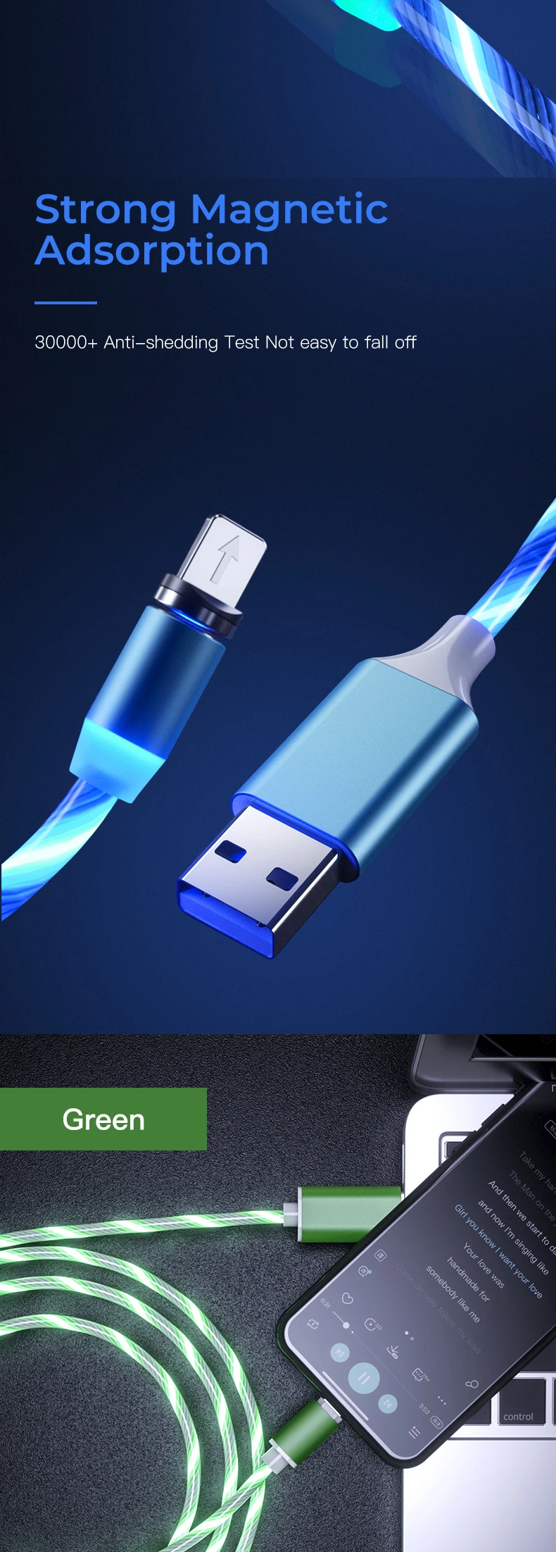 LED Glow Flowing magnetic Charger usb cable Type C Micro USB C 8 Pin Charging for 8-pin android magnetic Cable Charge Wire Cord - ANKUX.COM