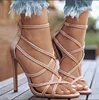 Large size women's shoes fish mouth hollow cross strap high heel sandals