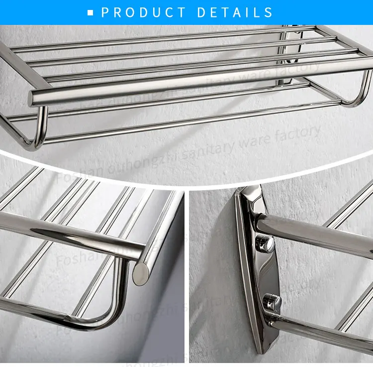 Durable Stainless Steel Bathroom Accessory Wall Mounted Towel Shelf with Brass Towel Bar