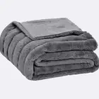 Fugari Promotion Grey Stripe Soft Warm Faux Fur with Mink Luxury Throw Blanket