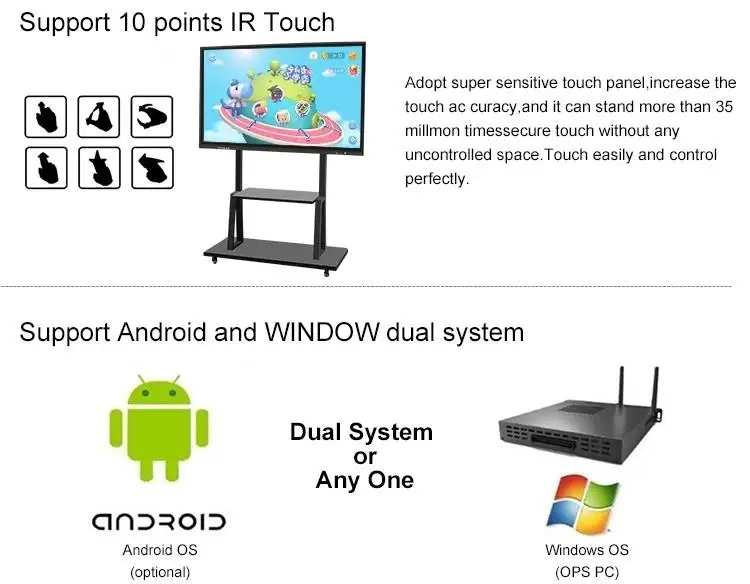 70 Inch smart boards touch screen display interactive whiteboard