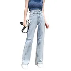 2020 New Arrival Fashion Rough Straight Loose Blue Denim high waist Jeans bulk wholesale women jeans
