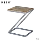 Table Stock Table "Z" Shape Metal Side End Table With Wooden Top KC-T0439