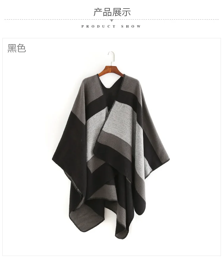 Wholesale Latest Winter Acrylic Thick Shawl For Women Fashion Stripe Print Scarf Oversize Cashmere Wool Pashmina Poncho Capes