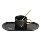 New Design Wholesale Customized Creative Gold Handle Ceramic Coffee Mug with Spoon and Plate