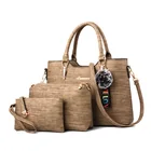 3 pcs vintage leather 2019 Fashion luxury women shoulder bags tote handbag set