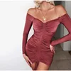 New style long sleeve woman clothing sexy dress party,v neck off shoulder bodycon dress