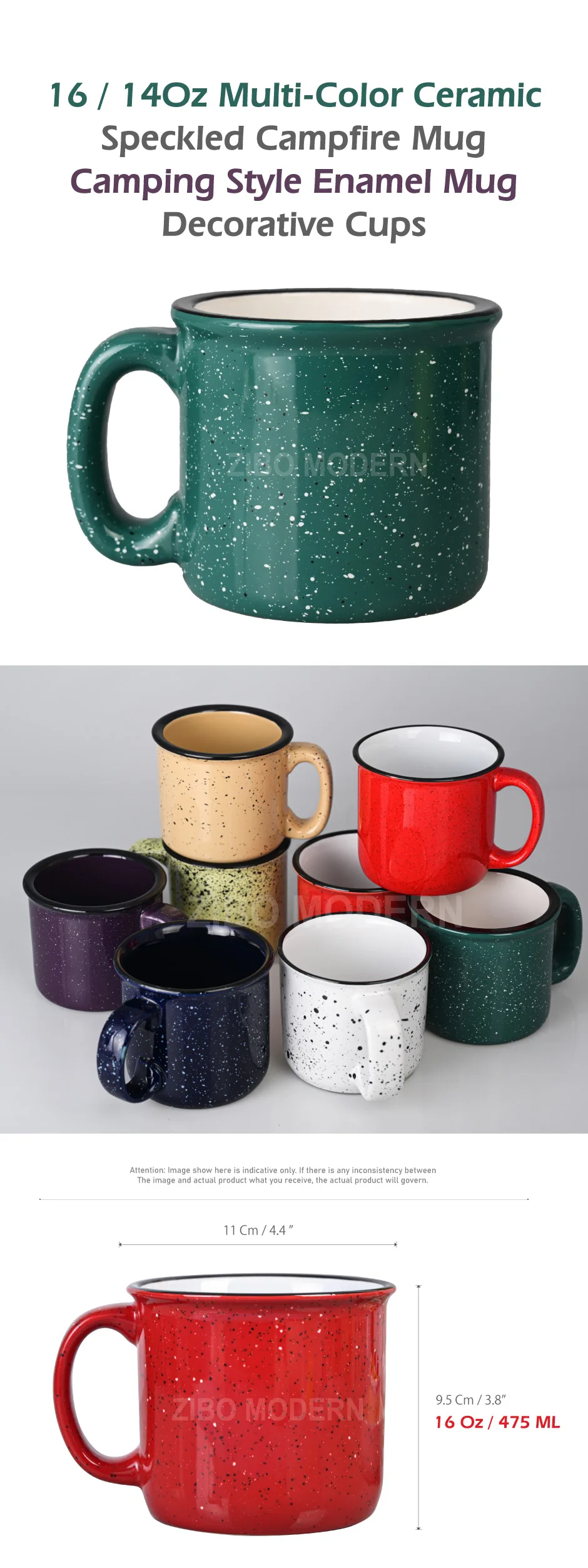 16 Oz Multi-Color Ceramic Speckled Campfire Mug - Camping Style Enamel Mug - Decorative Cups - Ideal Camping Mugs