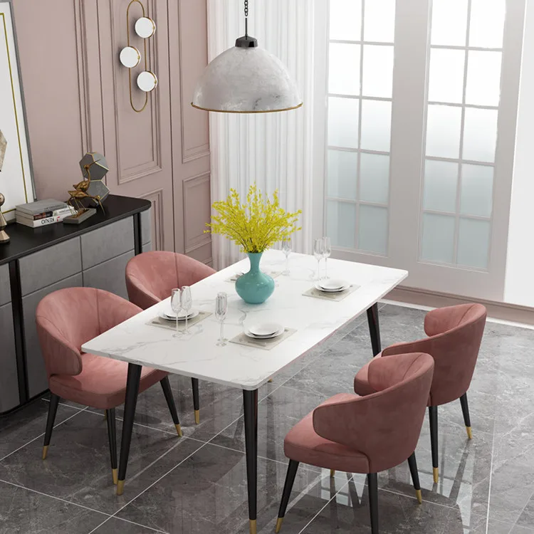 Factory Dining Table Set Chairs Set With Metal Base Marble Dinner