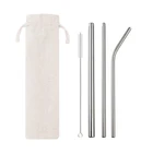 Wholesale reusable custom logo eco cocktail colored 304 stainless steel metal drinking straws set with case