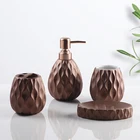 Good Quality Rose Gold 4 Piece Porcelain Bathroom Accessories Ceramic Hotel Bathroom Set