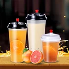 Custom Logo Disposable Plastic Bubble Milk Tea/Coffee/Fruit Juice Cups with lids for Cold/Hot Drinks