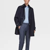 Windproof men's wool silk blend trench coats zip up plain blue nylon softshell overcoats for men